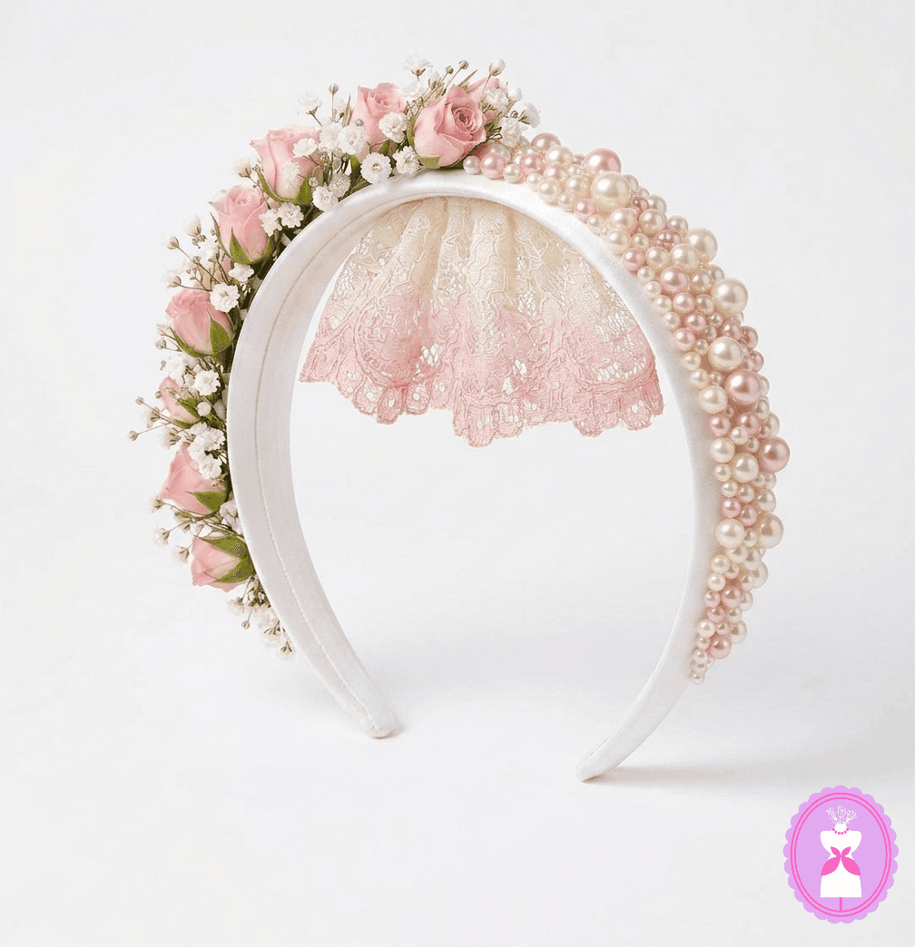 Romantic pink rose, pearl, and lace Lush Fascinator